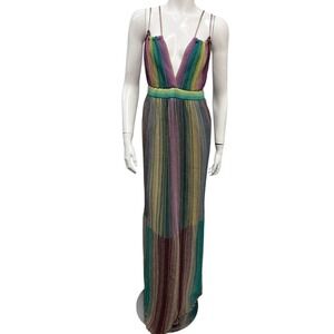 Missoni Womens Size 46 Multicolor Striped Long Maxi Metallic Open Back Dress euc